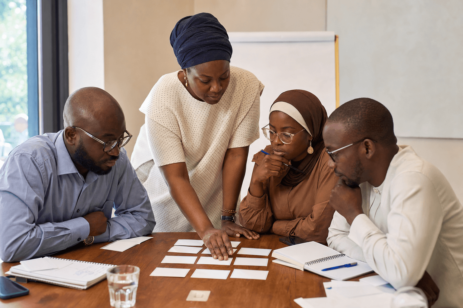 Une coach anime une séance de travail avec des responsables d’organisation